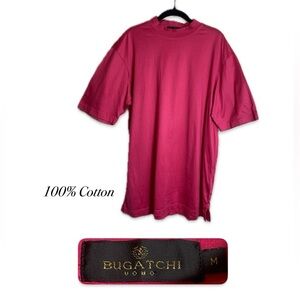 Men’s Bugatchi High Neckline Short Sleeve 100% Cotton Pink Medium